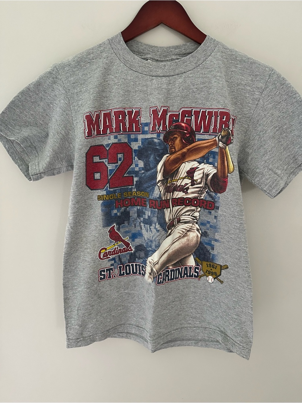 Vintage 1998 Mark McGwire St. Louis Cardinals Gray Kids Graphic Tee Sz L